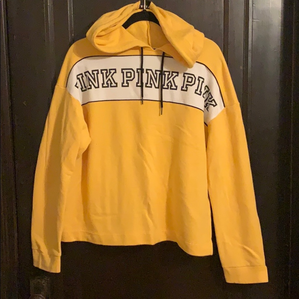 Yellow PINK Victoria Secret Cropped Hoodie